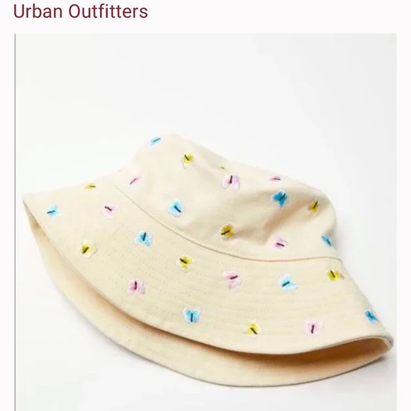 🌟HP🌟NWOT Urban Outfitters Butterfly Embroidered Yellow Canvas Bucket Hat - Picture 8 of 8